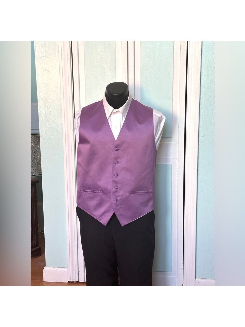 Wisteria Purple Satin Closed Back Vest Wedding Prom Men’s M Medium
